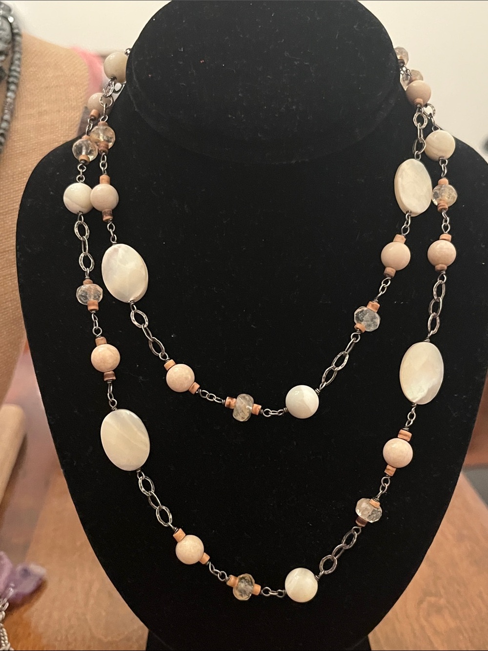 Silpada-Multi-Strand Cream and Peach Beaded Necklace